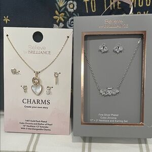 Believe by Brilliance Silver and Gold Charm Set, Necklace Earrings set.